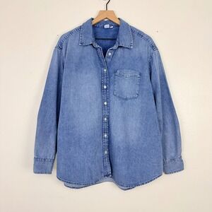 Gap Oversized Denim Big Shirt Womens XL Blue Long Sleeve Cotton Button Down